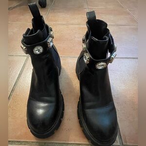 Madden Jewel Embellished Chunky Block Heel Combat Platform Booties Size 8